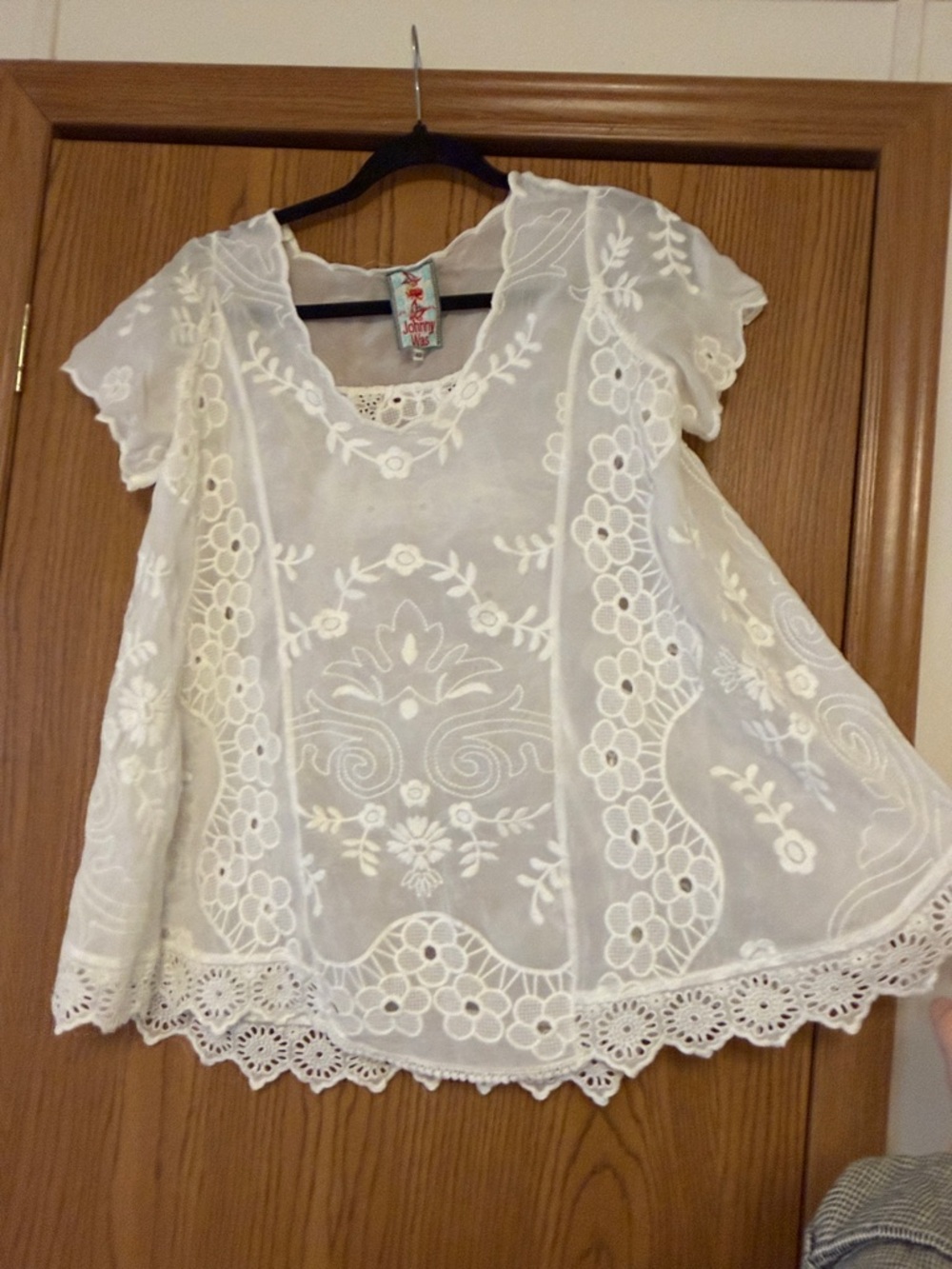Johnny Was White Embroidered Cotton Peasant Blouse - Picture 3 of 6